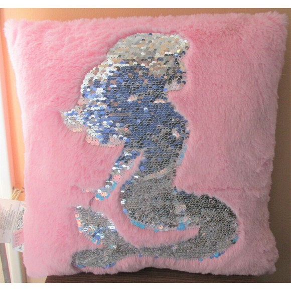 Justice Girls Kids Mermaid Pink Reversible Sequin Plush Throw Pillow - Picture 2 of 5